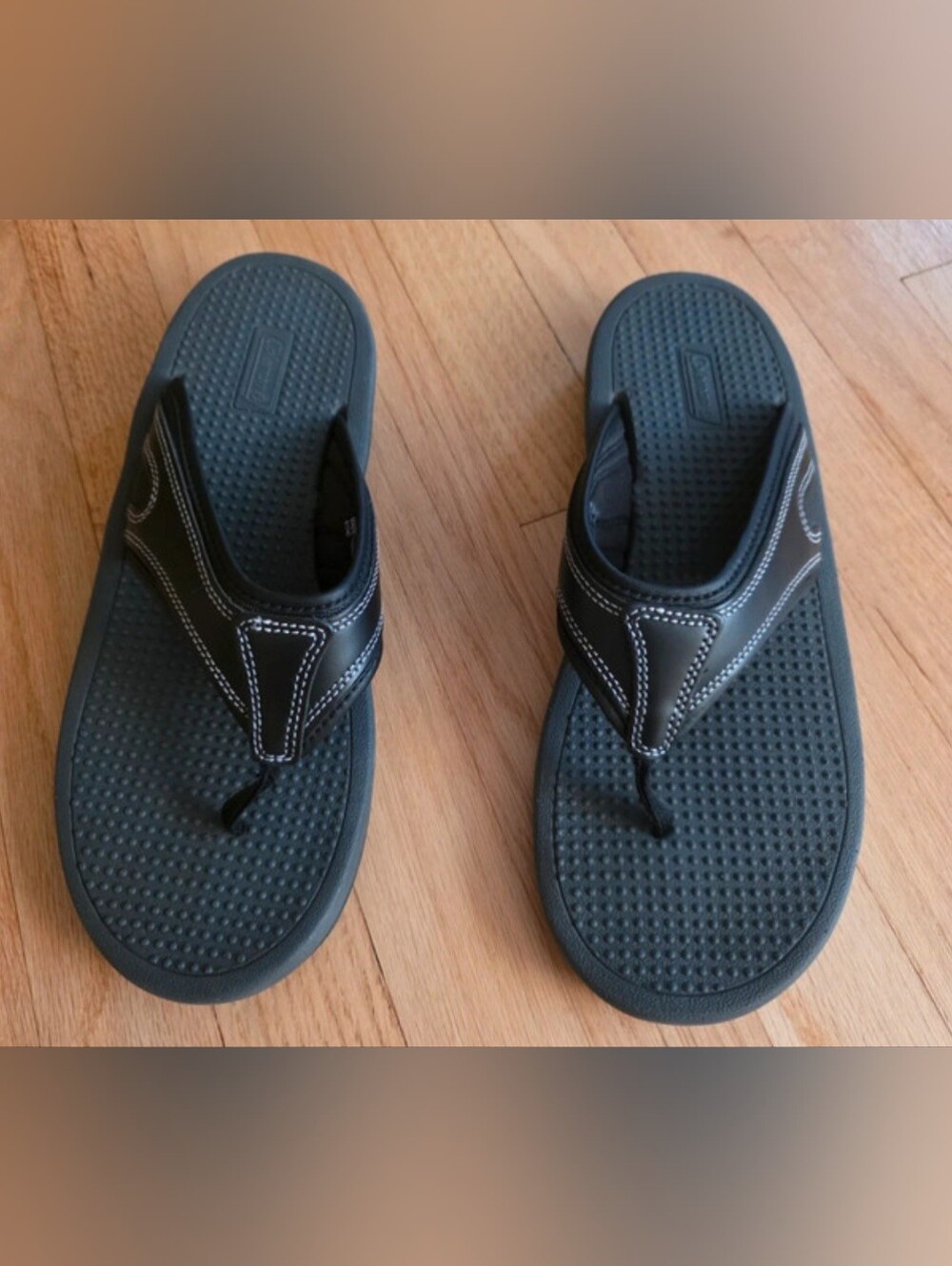 Coleman Black Men's Thong Sandals with White Stitching